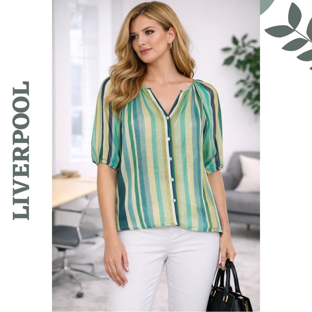 Liverpool Teal Green Multi Stripe Blouse XS NWT